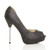Right side view of Black Glitter High Heel d'Orsay Platform Peep Toe Court Shoes