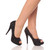 Model wearing Black / Black Satin High Heel Diamante Gem Peep Toe Court Shoes