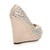 Back right side view of Champagne Satin High Heel Wedge Diamante Gem Peep Toe Shoes