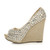 Left side view of Gold Satin High Heel Wedge Diamante Gem Peep Toe Shoes