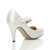 Back right side view of White Satin High Heel Mary Jane Strap Bow Court Shoes
