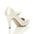Back right side view of Ivory Satin High Heel Mary Jane Strap Bow Court Shoes