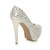 Back right side view of White Satin High Heel Diamante Gems Platform Court Shoes