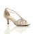 Front right side view of Beige Mid Heel Diamante T-Bar Strappy Sandals