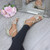 Model wearing Gold Mid Heel Diamante T-Bar Strappy Sandals