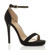 Front right side view of Black Suede High Heel Ankle Strap Barely There Sandals