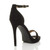 Back right side view of Black Suede High Heel Ankle Strap Barely There Sandals