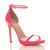 Front right side view of Neon Fuchsia Patent High Heel Ankle Strap Barely There Sandals