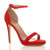 Front right side view of Red Suede High Heel Ankle Strap Barely There Sandals