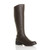 Front right side view of Brown PU Mid Heel Stretch Riding Calf Boots