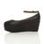 Left side view of Black PU Mid Heel Wedge Ankle Strap Flatform Platform Shoes