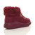 Back right side view of Burgundy Suede Mid Heel Wedge Fur Cuff Low Top Trainers