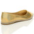 Back right side view of Gold Patent Flat Diamante Pointed Toe Ballerina Dolly Shoes