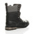 Back right side view of Black PU Low Heel Fold Over Padded Cuff Military Ankle Boots