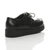 Back right side view of Black PU Flat Wedge Platform Creepers Shoes