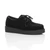 Front right side view of Black Suede Flat Wedge Platform Creepers Shoes
