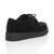 Back right side view of Black Suede Flat Wedge Platform Creepers Shoes