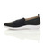 Left side view of Navy PU Flat Cushioned Padded Comfort Elastic Snake Slip On Shoes Trainers Left side view of Navy PU Flat Cushioned Padded Comfort Elastic Snake Slip On Shoes Trainers