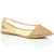 Front right side view of Gold Patent Flat Diamante Mesh Pointed Toe Ballerina Dolly Shoes Front right side view of Gold Patent Flat Diamante Mesh Pointed Toe Ballerina Dolly Shoes