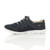 Left side view of Navy Cleated Slip On Leather Trainers Sneakers