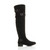 Right side view of Black Suede Low Heel Biker Over The Knee Boots