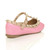 Back right side view of Pink Patent Studded T-Bar Ballet Flats Ballerina Shoes