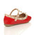Back right side view of Red Patent Studded T-Bar Ballet Flats Ballerina Shoes