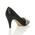 Back right side view of Black High Heel Peep Toe Diamante Court Shoes