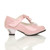 Right side view of Pink Patent Bow Butterfly T-Bar Court Shoes