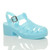 Front right side view of Blue Mid Heel Gladiator Jelly Sandals