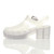 Back right side view of Clear Glitter Mid Heel Gladiator Jelly Sandals