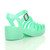 Back right side view of Mint Mid Heel Gladiator Jelly Sandals