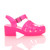 Right side view of Neon Pink Mid Heel Gladiator Jelly Sandals
