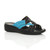 Front right side view of Black Blue PU Mid Wedge Heel Cut Out Mules Sandals