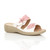 Front right side view of Pink / White PU Low Heel Mules Comfort Sandals