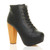 Front right side view of Black PU High Wooden Heel Platform Ankle Boots