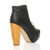 Back right side view of Black PU High Wooden Heel Platform Ankle Boots