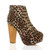 Front right side view of Leopard Suede High Wooden Heel Platform Ankle Boots