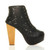 Right side view of Black PU High Wooden Heel Cut Out Platform Ankle Boots