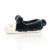 Left side view of Navy Fur Flat Faux Fur Pom Pom Bear Face Slippers Left side view of Navy Fur Flat Faux Fur Pom Pom Bear Face Slippers