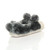 Back right side view of Grey Fur Flat Faux Fur Pom Pom Bear Face Slippers Back right side view of Grey Fur Flat Faux Fur Pom Pom Bear Face Slippers