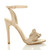 Right side view of Nude Suede High Heel Ankle Strap Ruffle Sandals