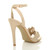 Back right side view of Nude Suede High Heel Ankle Strap Ruffle Sandals