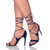 Model wearing Blue Suede High Heel Lace Up Barely There Sandals