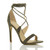Front right side view of Khaki Suede High Heel Lace Up Barely There Sandals
