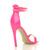 Back right side view of Neon Fuchsia Patent High Heel Strappy Barely There Sandals
