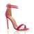 Front right side view of Fuchsia Pink Suede High Heel Strappy Barely There Sandals
