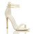 Front right side view of White Lizard PU High Heel Strappy Barely There Sandals