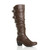 Front right side view of Brown PU Mid Cuban Heel Ruched Slouch Calf Boots