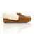 Right side view of Chestnut Tan Suede Fur Collar Lined Luxury Flexible Moccasins Slippers